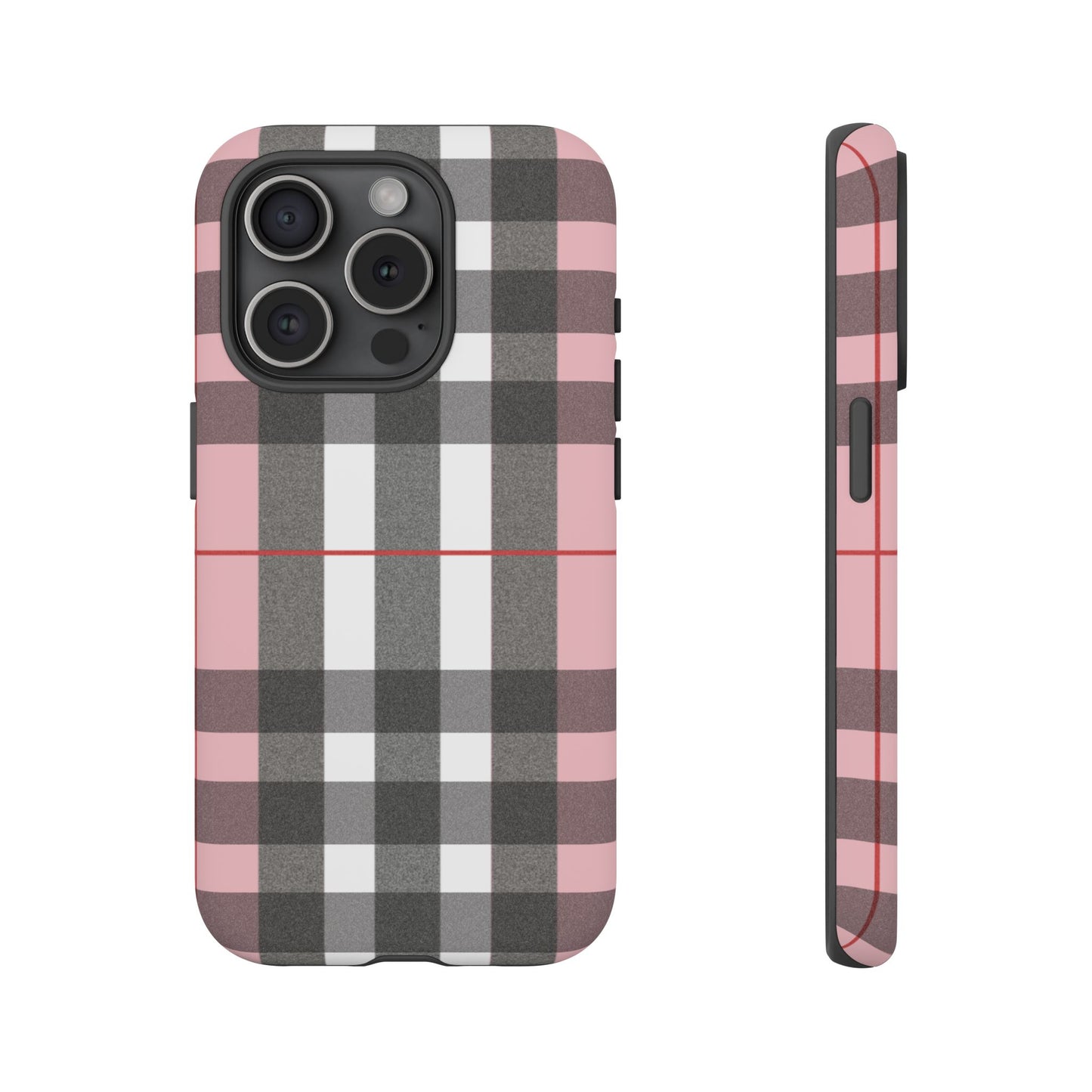 Bubblegum Plaid Tough Phone Case - Pink and Gray Buffalo Protection Cover