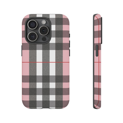 Bubblegum Plaid Tough Phone Case - Pink and Gray Buffalo Protection Cover