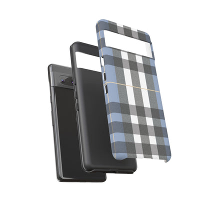 Nordic Plaid Tough Phone Case — Blue Gray Buffalo Check Protective Cover