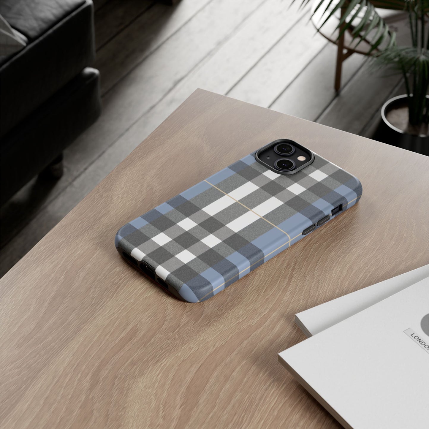 Nordic Plaid Tough Phone Case — Blue Gray Buffalo Check Protective Cover