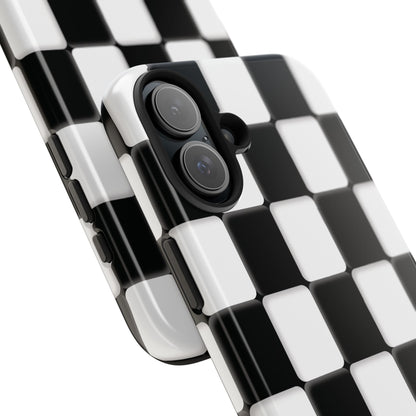 Checkerboard Tough Phone Case — Black & White Retro Protective Cover