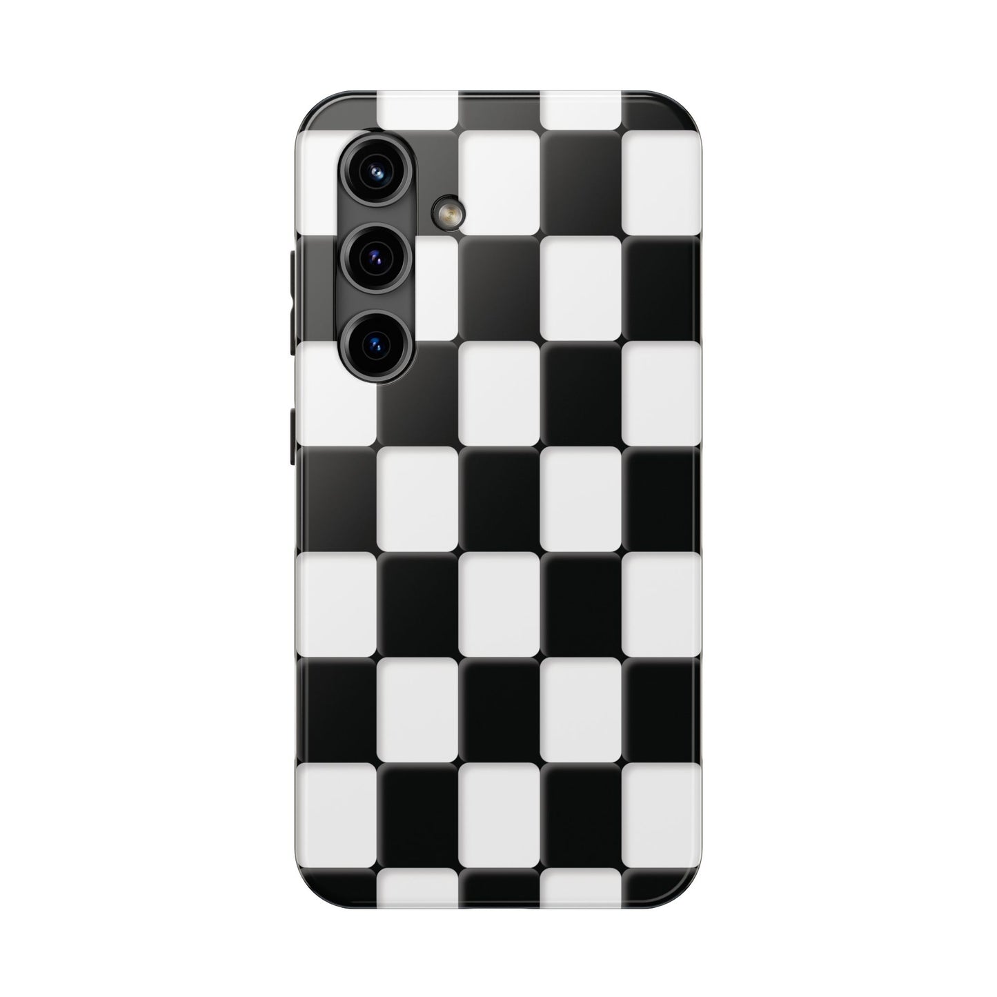Checkerboard Tough Phone Case — Black & White Retro Protective Cover