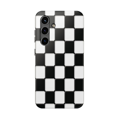 Checkerboard Tough Phone Case — Black & White Retro Protective Cover
