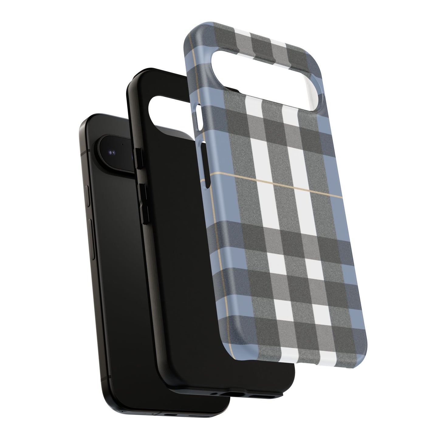 Nordic Plaid Tough Phone Case — Blue Gray Buffalo Check Protective Cover