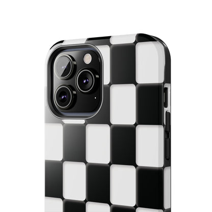 Checkerboard Tough Phone Case — Black & White Retro Protective Cover