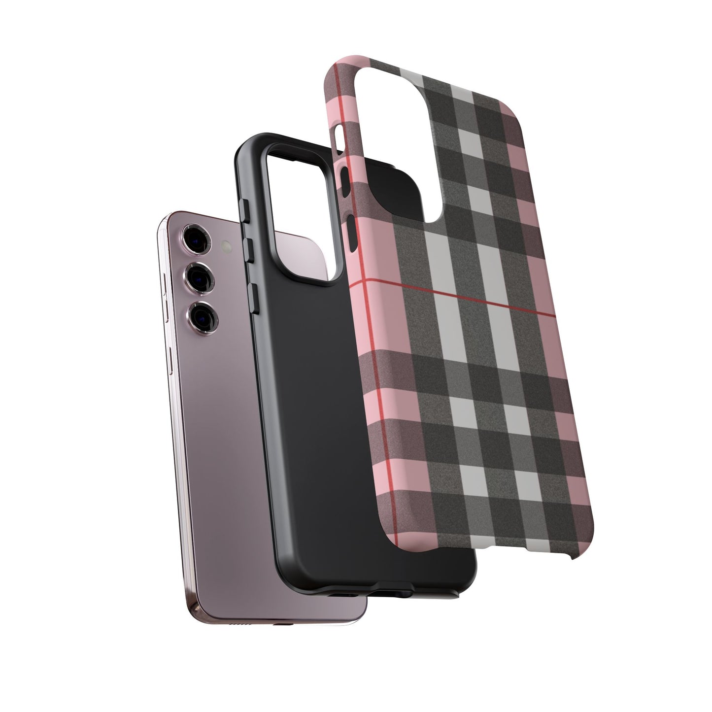 Bubblegum Plaid Tough Phone Case - Pink and Gray Buffalo Protection Cover