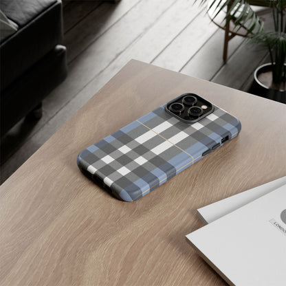 Nordic Plaid Tough Phone Case — Blue Gray Buffalo Check Protective Cover