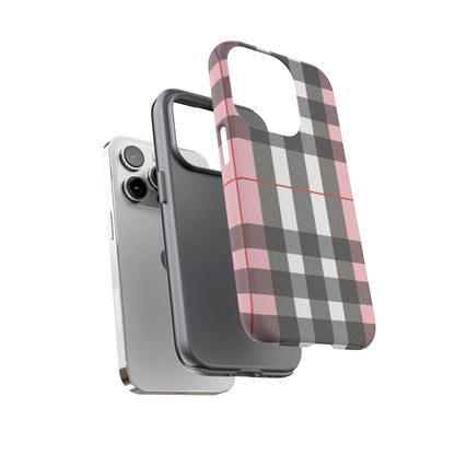Bubblegum Plaid Tough Phone Case - Pink and Gray Buffalo Protection Cover