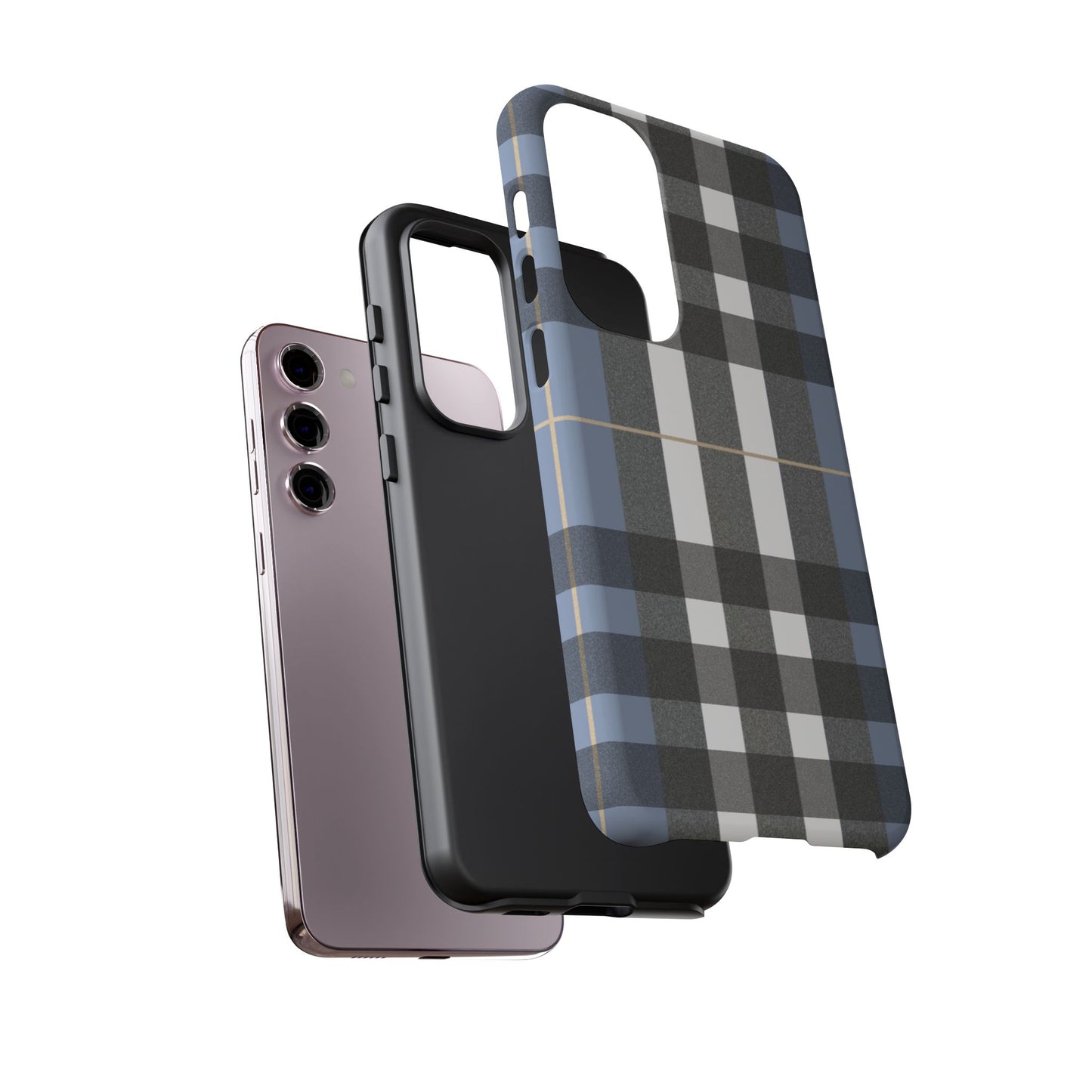Nordic Plaid Tough Phone Case — Blue Gray Buffalo Check Protective Cover
