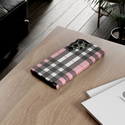 Bubblegum Plaid Tough Phone Case - Pink and Gray Buffalo Protection Cover