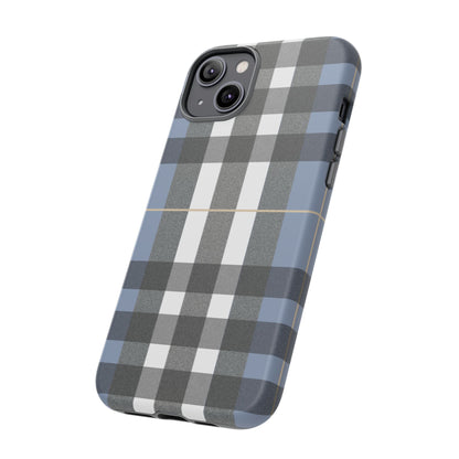 Nordic Plaid Tough Phone Case — Blue Gray Buffalo Check Protective Cover