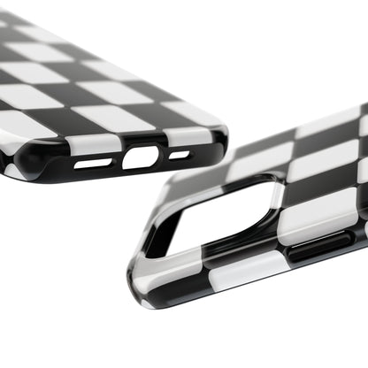 Checkerboard Tough Phone Case — Black & White Retro Protective Cover