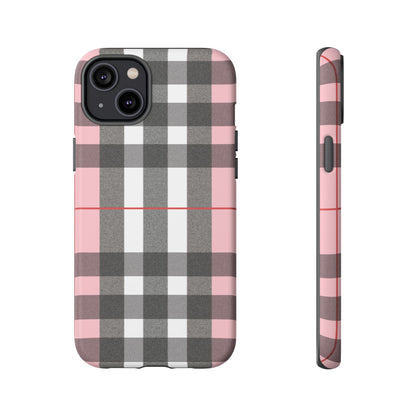 Bubblegum Plaid Tough Phone Case - Pink and Gray Buffalo Protection Cover