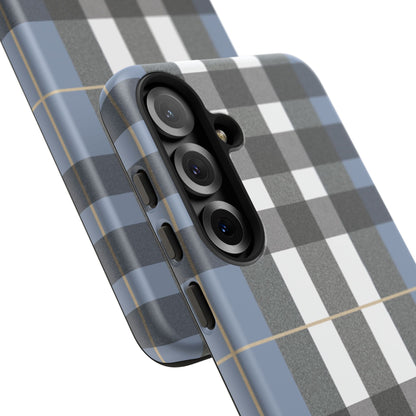 Nordic Plaid Tough Phone Case — Blue Gray Buffalo Check Protective Cover