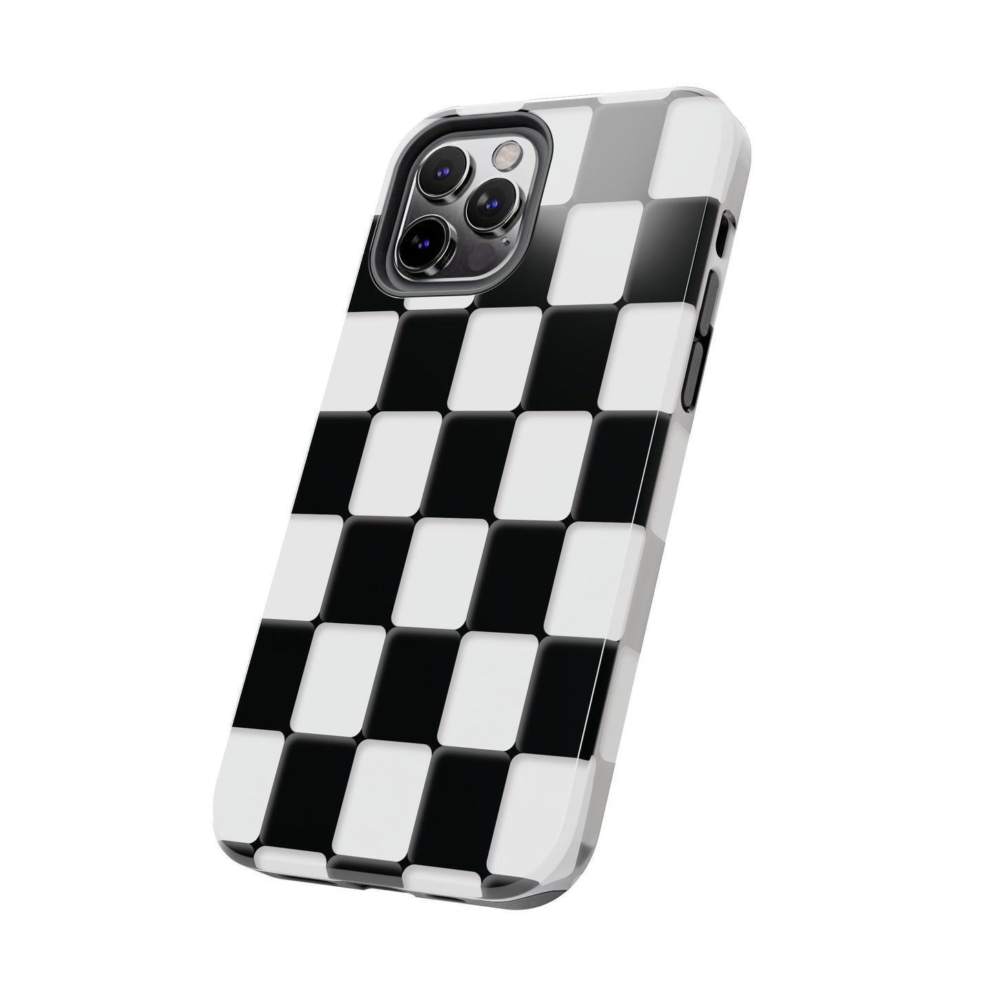Checkerboard Tough Phone Case — Black & White Retro Protective Cover