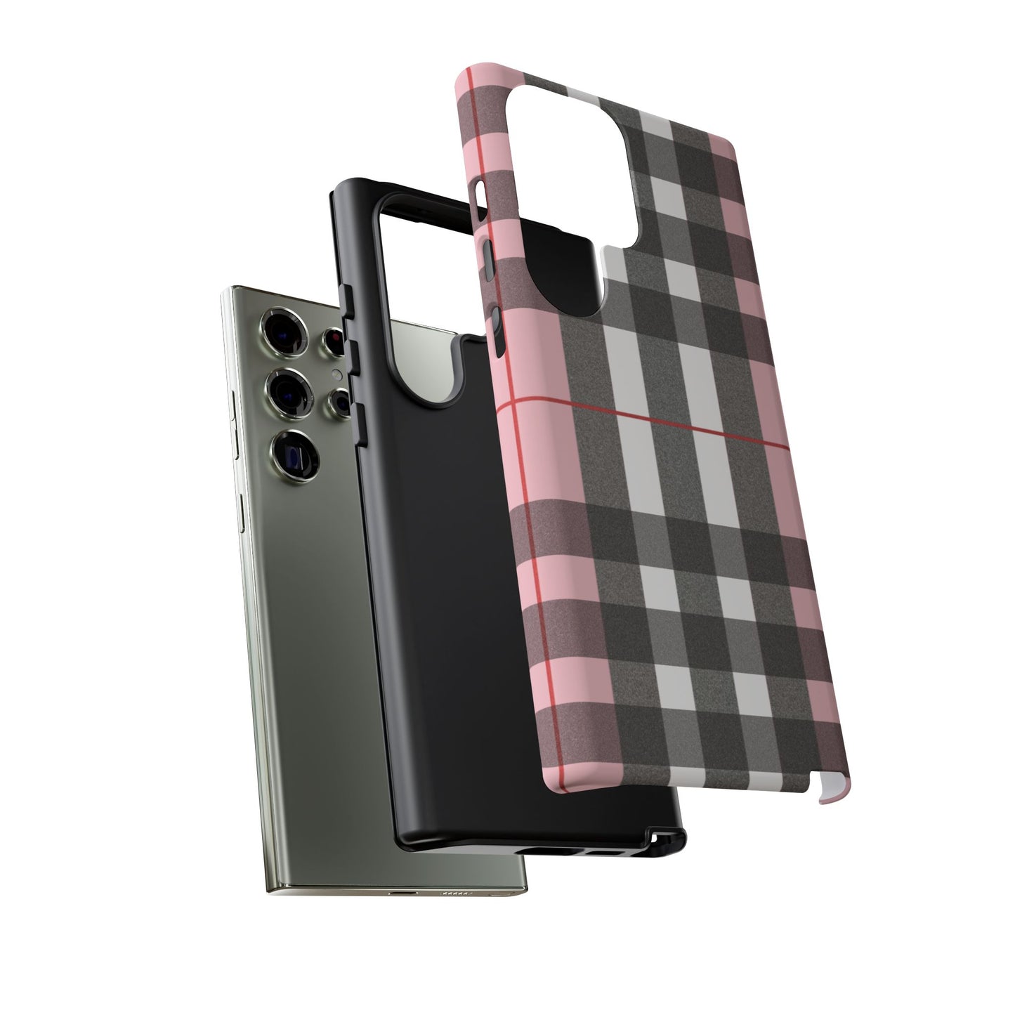 Bubblegum Plaid Tough Phone Case - Pink and Gray Buffalo Protection Cover