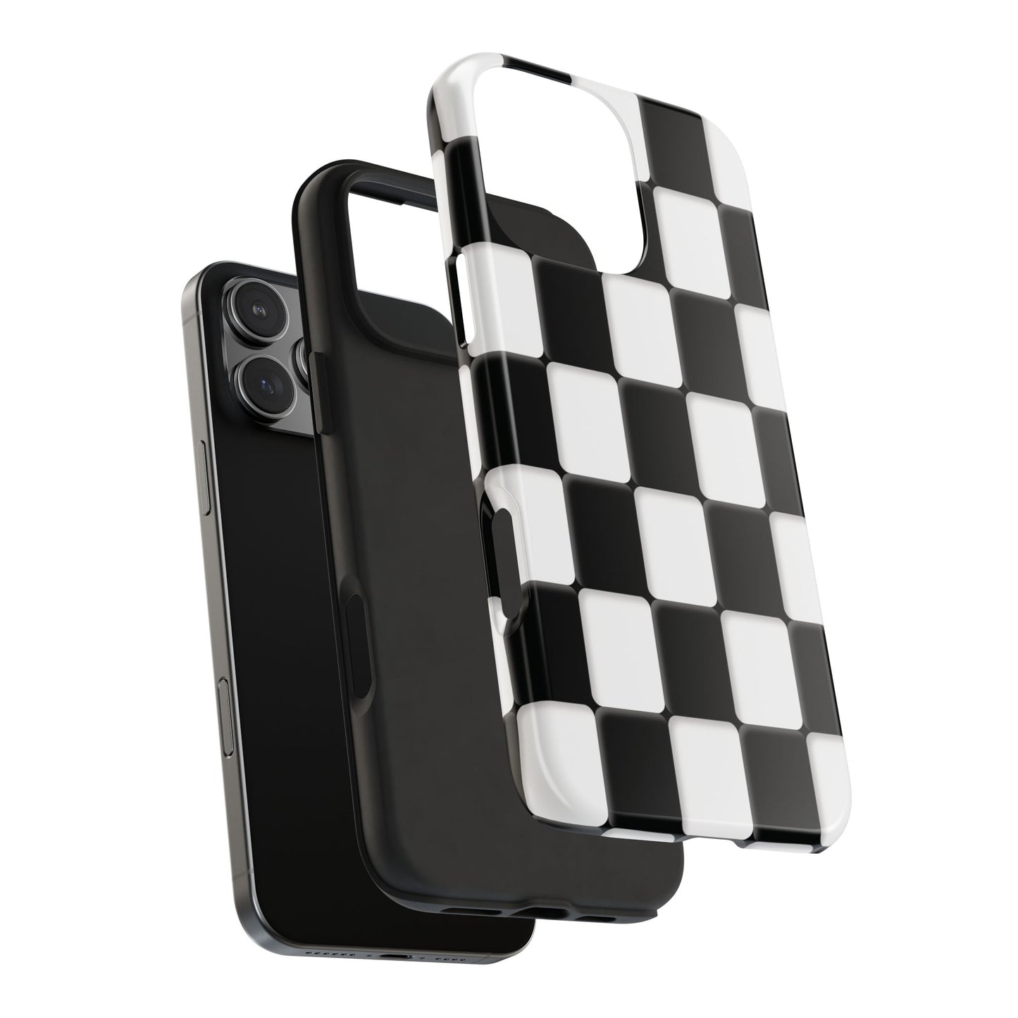 Checkerboard Tough Phone Case — Black & White Retro Protective Cover