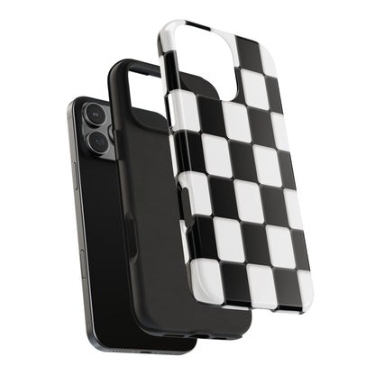 Checkerboard Tough Phone Case — Black & White Retro Protective Cover