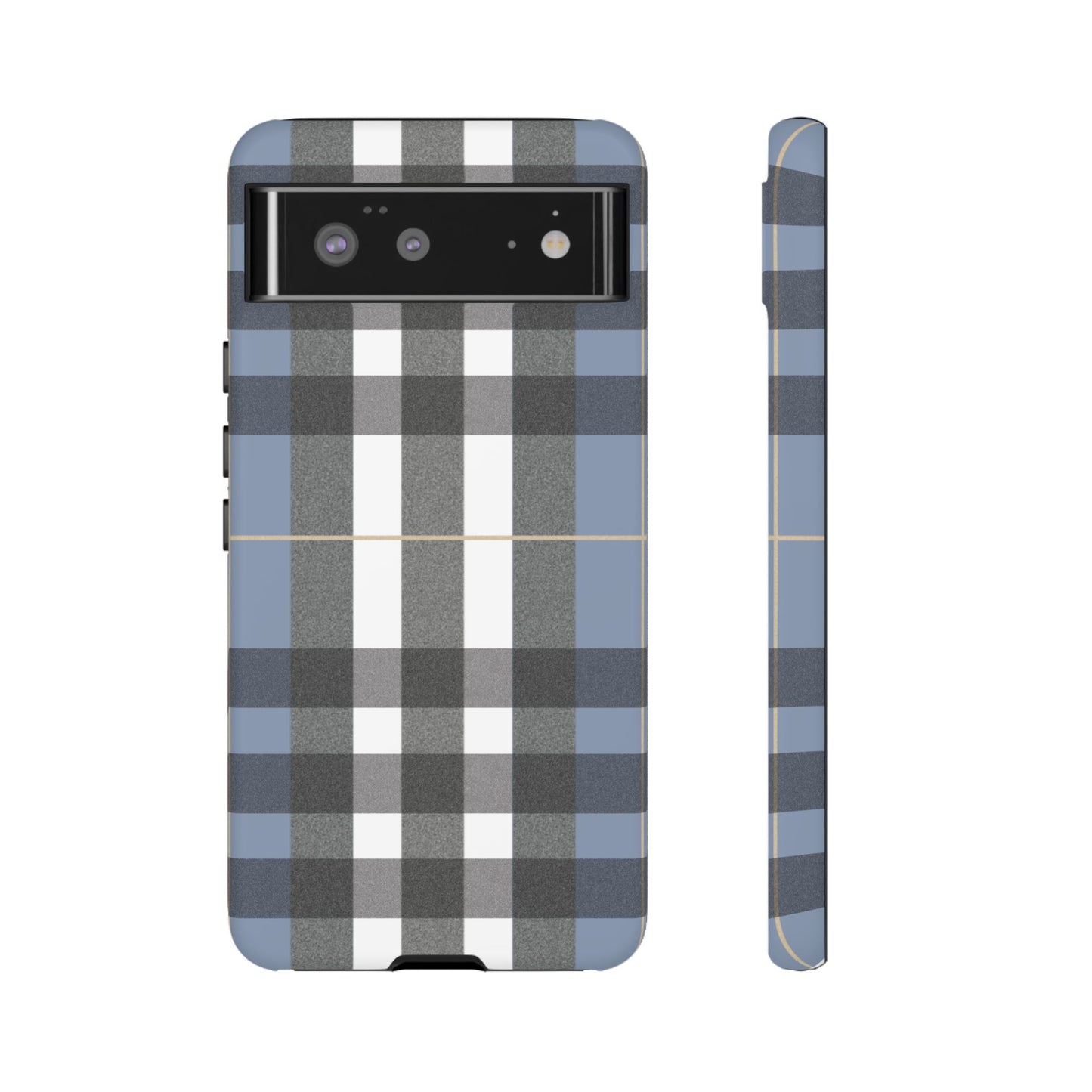 Nordic Plaid Tough Phone Case — Blue Gray Buffalo Check Protective Cover