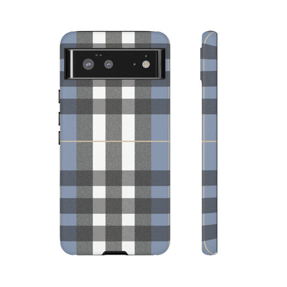 Nordic Plaid Tough Phone Case — Blue Gray Buffalo Check Protective Cover