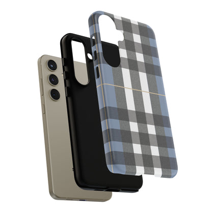 Nordic Plaid Tough Phone Case — Blue Gray Buffalo Check Protective Cover