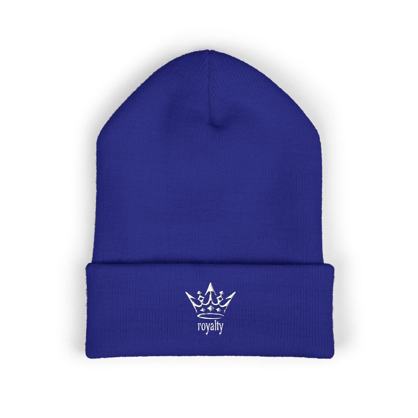 Embroidered Crown Cuffed Beanie — Classic Knit Winter Hat