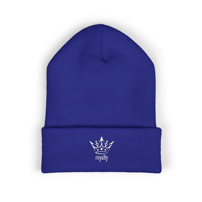 Embroidered Crown Cuffed Beanie — Classic Knit Winter Hat