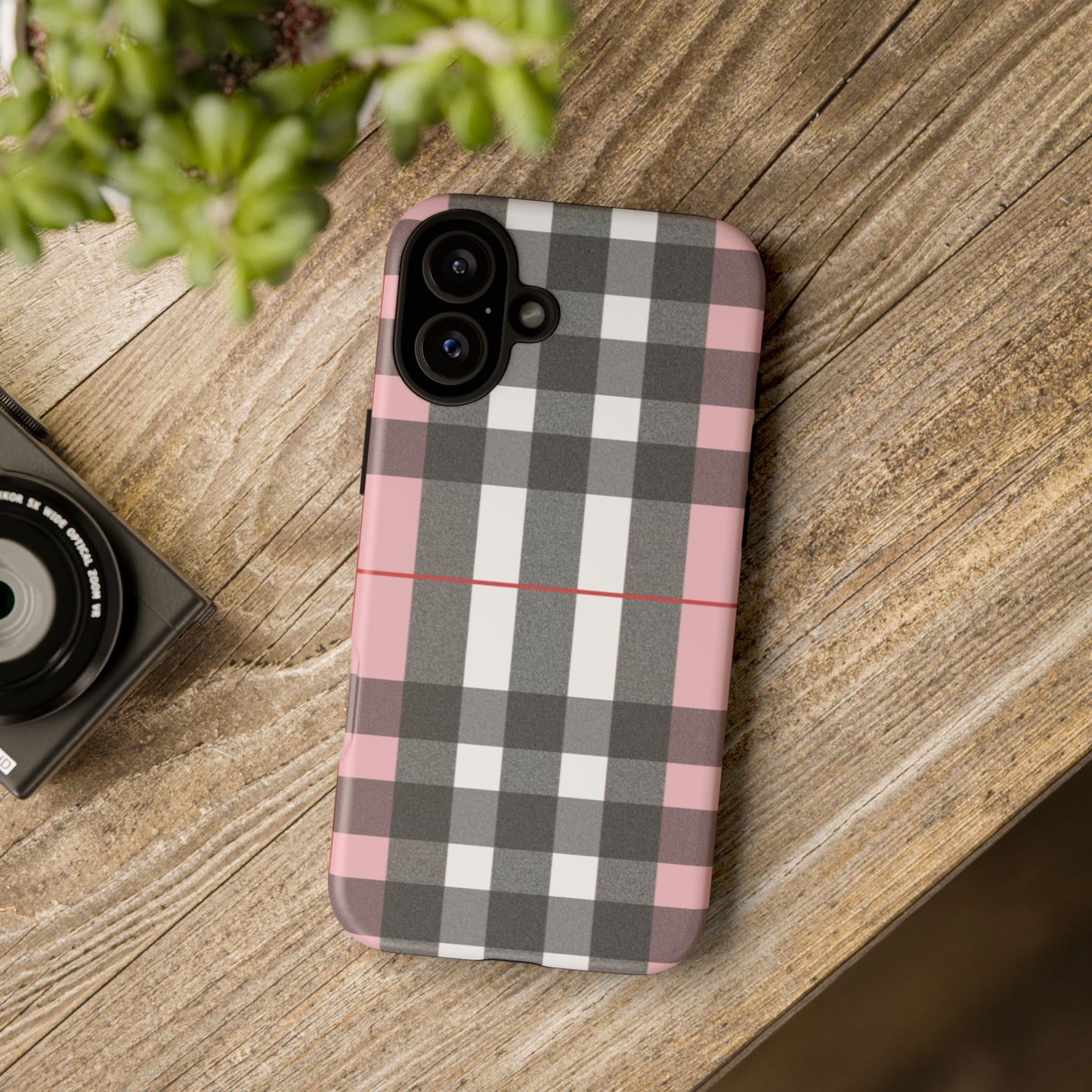 Bubblegum Plaid Tough Phone Case - Pink and Gray Buffalo Protection Cover
