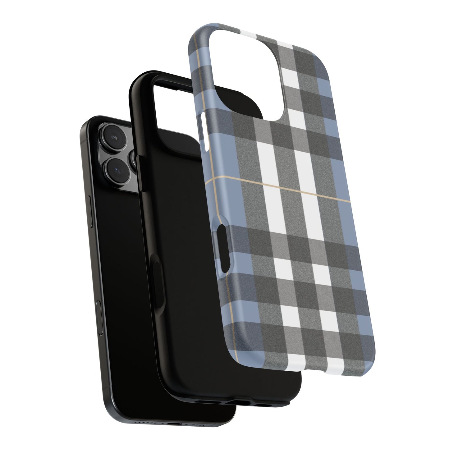 Nordic Plaid Tough Phone Case — Blue Gray Buffalo Check Protective Cover