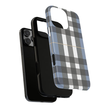 Nordic Plaid Tough Phone Case — Blue Gray Buffalo Check Protective Cover