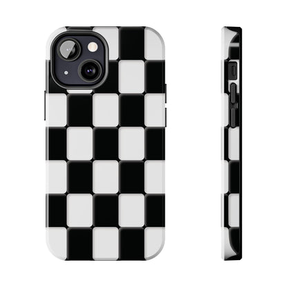 Checkerboard Tough Phone Case — Black & White Retro Protective Cover