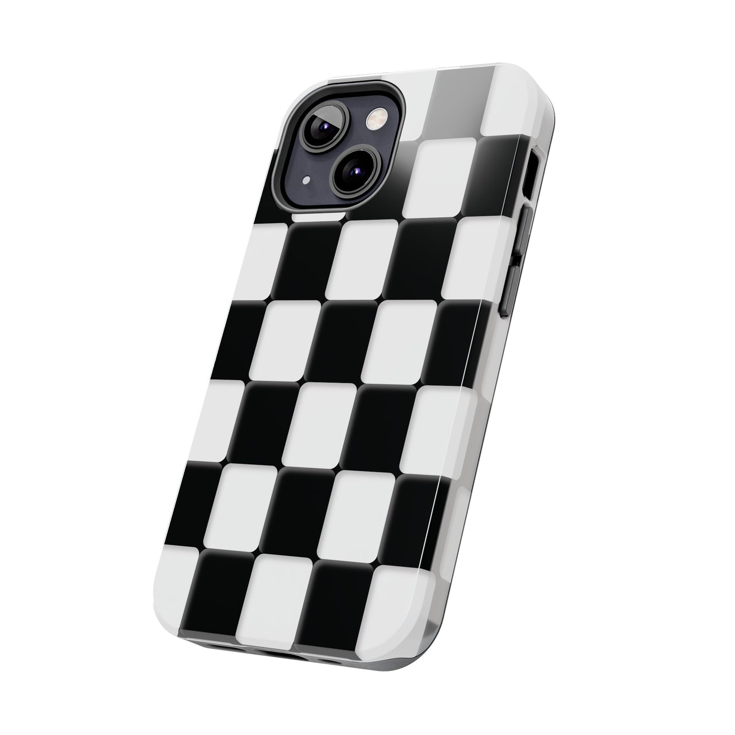 Checkerboard Tough Phone Case — Black & White Retro Protective Cover