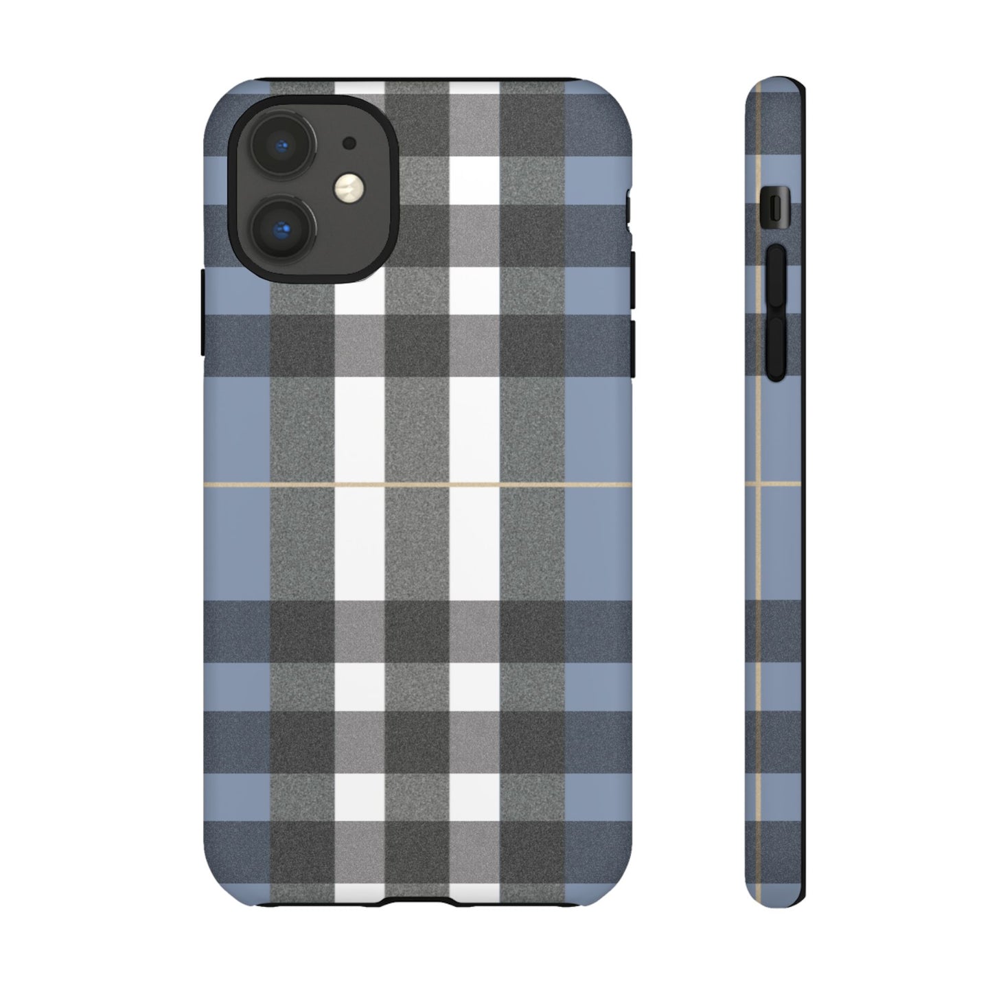 Nordic Plaid Tough Phone Case — Blue Gray Buffalo Check Protective Cover