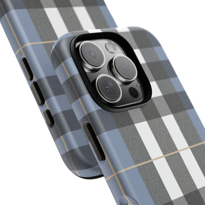 Nordic Plaid Tough Phone Case — Blue Gray Buffalo Check Protective Cover