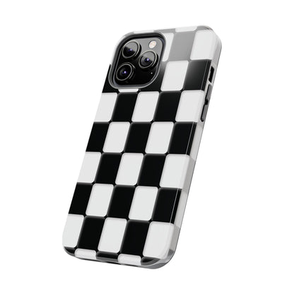 Checkerboard Tough Phone Case — Black & White Retro Protective Cover