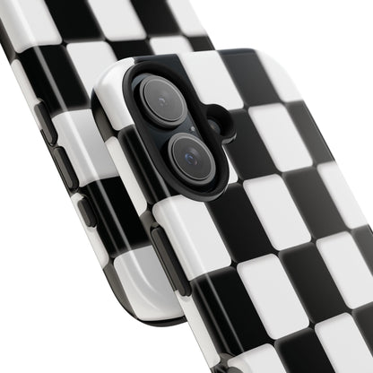 Checkerboard Tough Phone Case — Black & White Retro Protective Cover