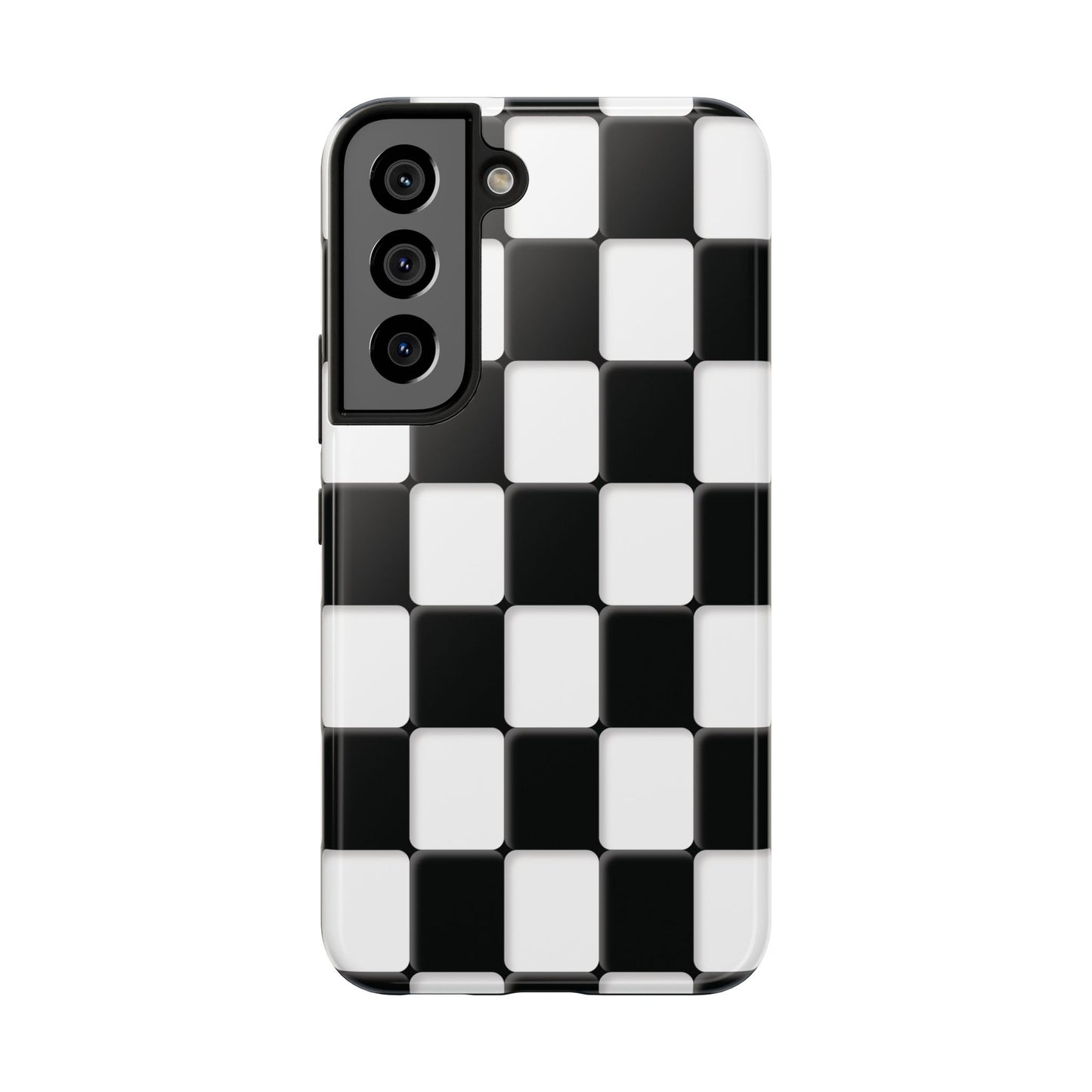Checkerboard Tough Phone Case — Black & White Retro Protective Cover
