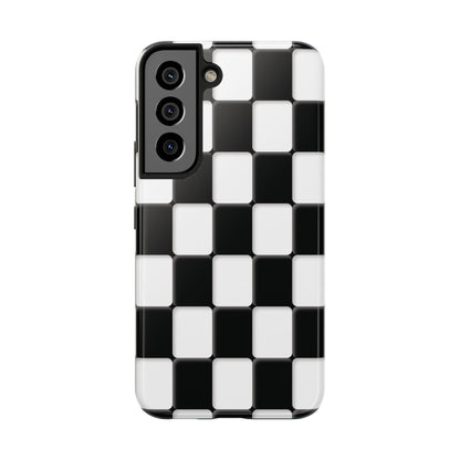Checkerboard Tough Phone Case — Black & White Retro Protective Cover