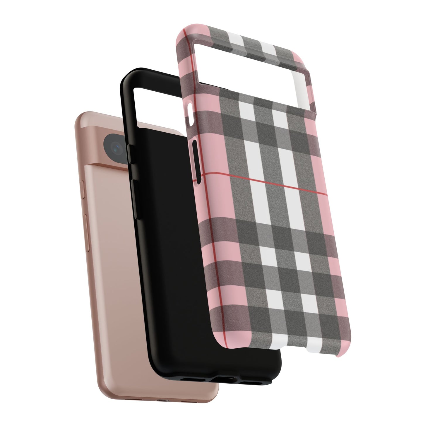 Bubblegum Plaid Tough Phone Case - Pink and Gray Buffalo Protection Cover