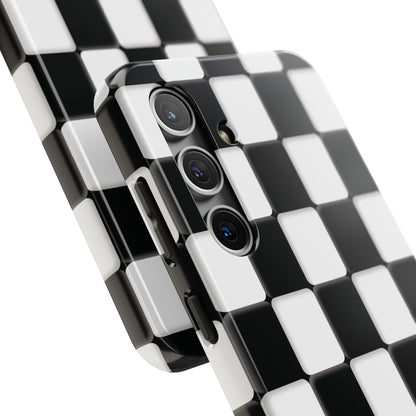 Checkerboard Tough Phone Case — Black & White Retro Protective Cover