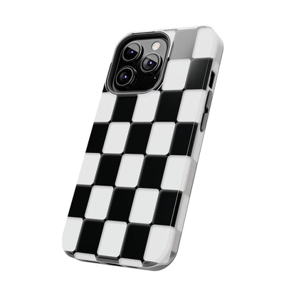 Checkerboard Tough Phone Case — Black & White Retro Protective Cover
