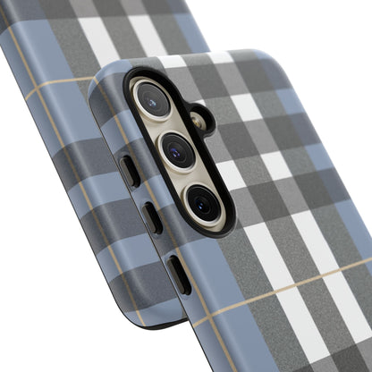 Nordic Plaid Tough Phone Case — Blue Gray Buffalo Check Protective Cover