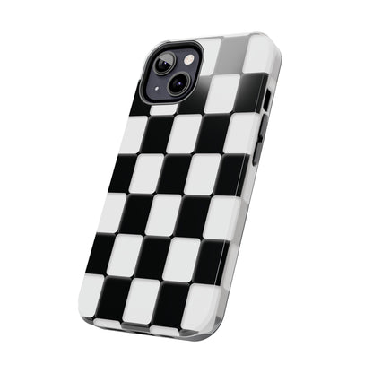 Checkerboard Tough Phone Case — Black & White Retro Protective Cover