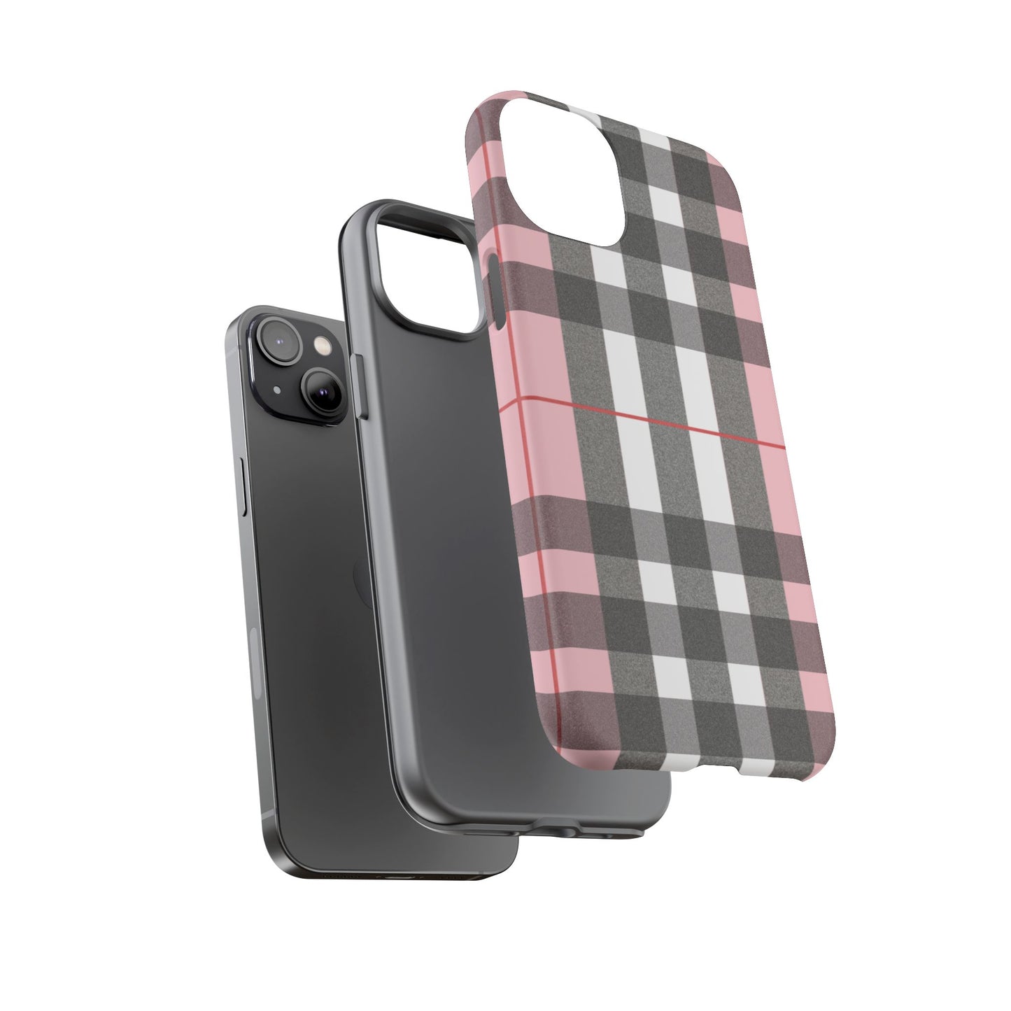 Bubblegum Plaid Tough Phone Case - Pink and Gray Buffalo Protection Cover