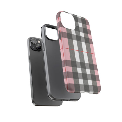 Bubblegum Plaid Tough Phone Case - Pink and Gray Buffalo Protection Cover