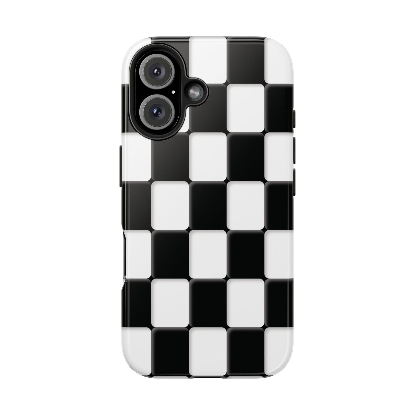 Checkerboard Tough Phone Case — Black & White Retro Protective Cover