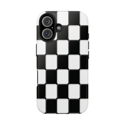 Checkerboard Tough Phone Case — Black & White Retro Protective Cover