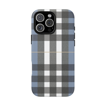 Nordic Plaid Tough Phone Case — Blue Gray Buffalo Check Protective Cover