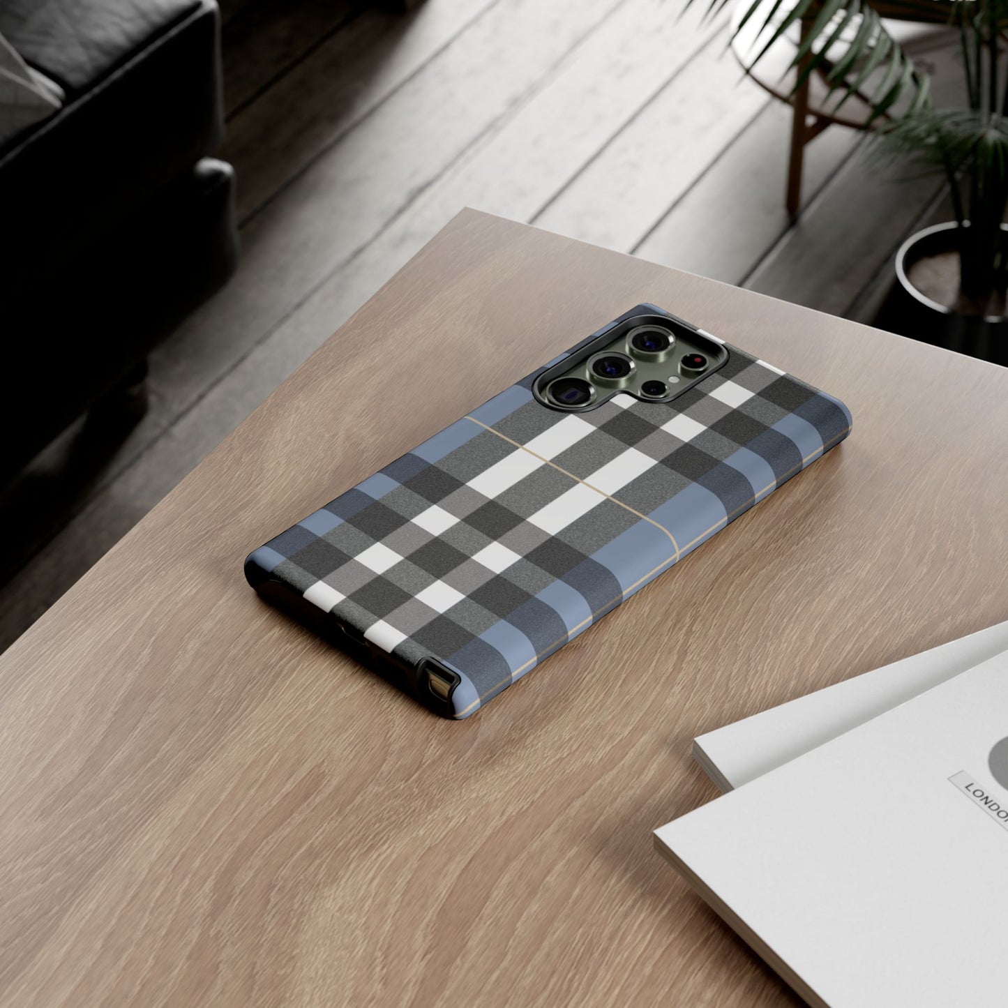 Nordic Plaid Tough Phone Case — Blue Gray Buffalo Check Protective Cover