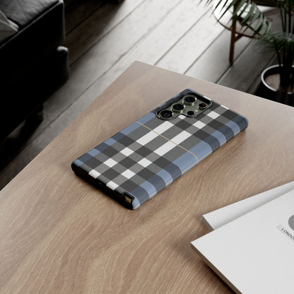 Nordic Plaid Tough Phone Case — Blue Gray Buffalo Check Protective Cover